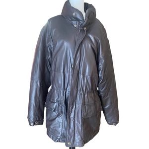 Vintage EDDIE BAUER Mens XL Brown Leather and Down winter zip jacket